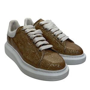 Alexander McQueen Gold Glitter Platform Sneakers with White Soles